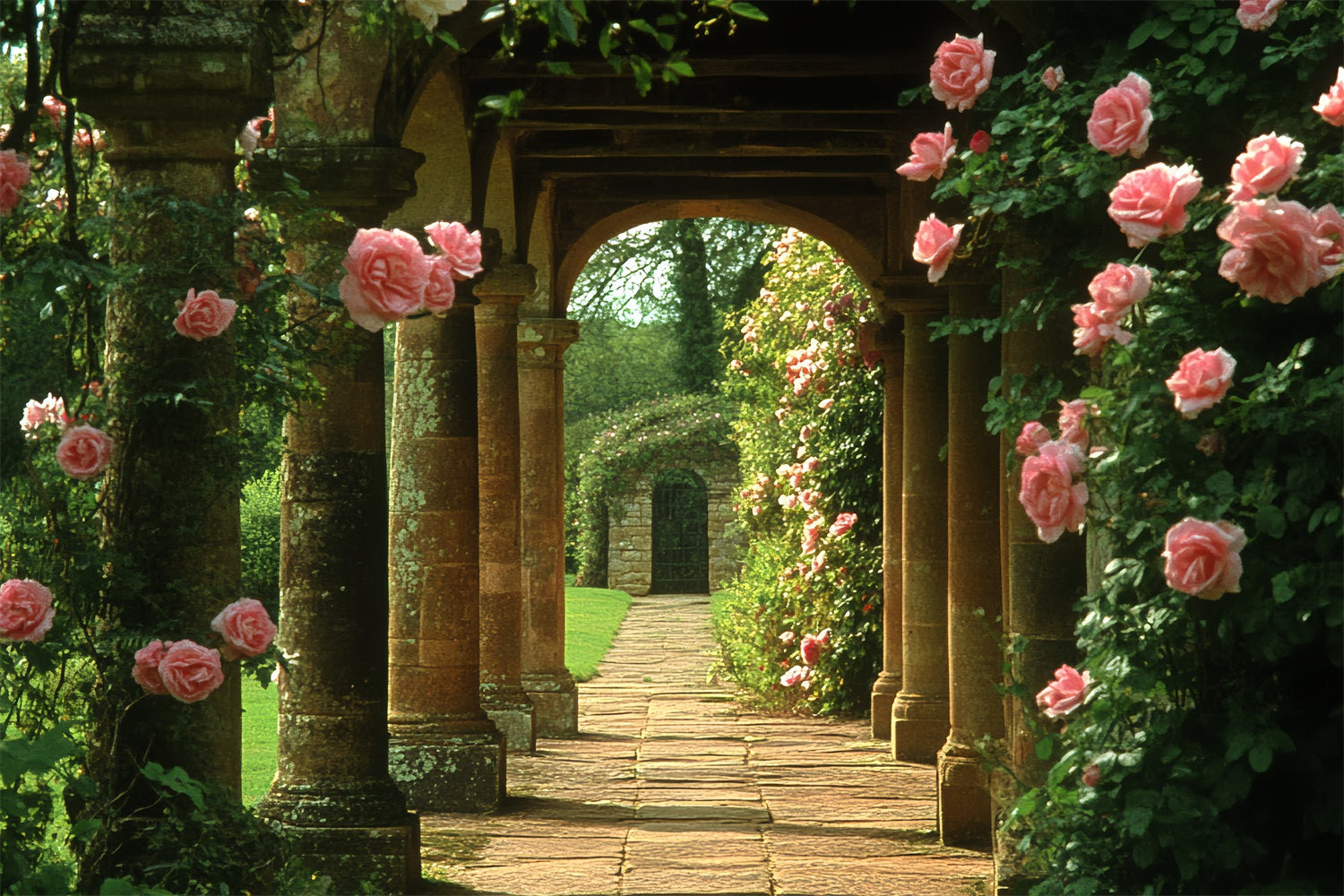 Vintage Backdrop Rose Climbing Arch Corridor Backdrop UK CSH4-277