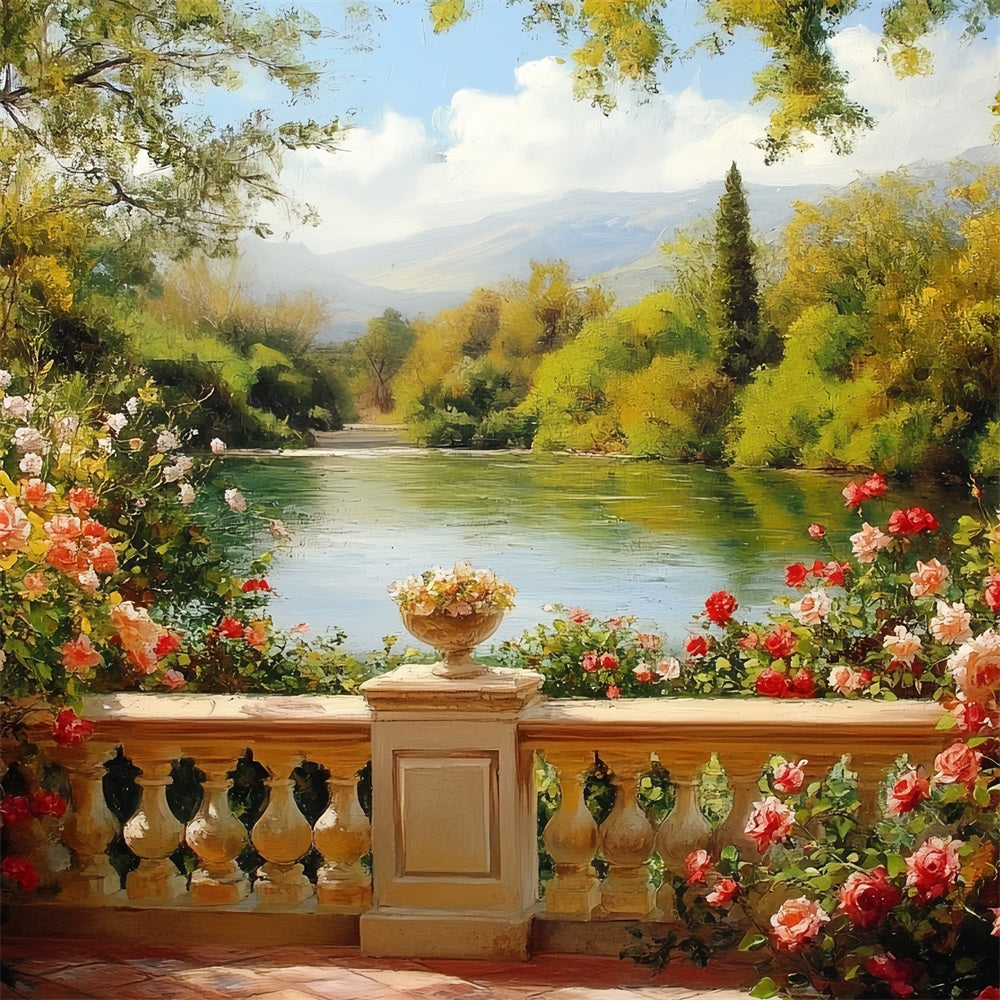 Vintage Backdrop Rose Garden Lake View Backdrop UK CSH4-306