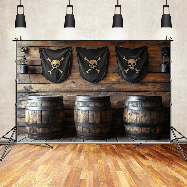 Backdrop Vintage Pirate Tavern Barrels Flags Backdrop UK CSH4-313