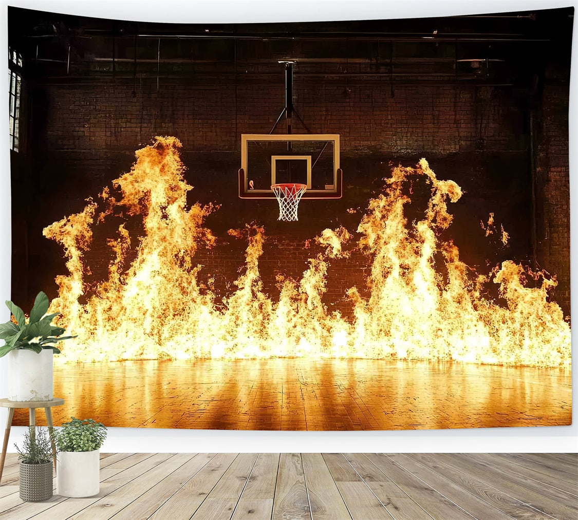 Basketball Court Backdrop Flaming Hoop Intense Arena Backdrop UK CSH4-387