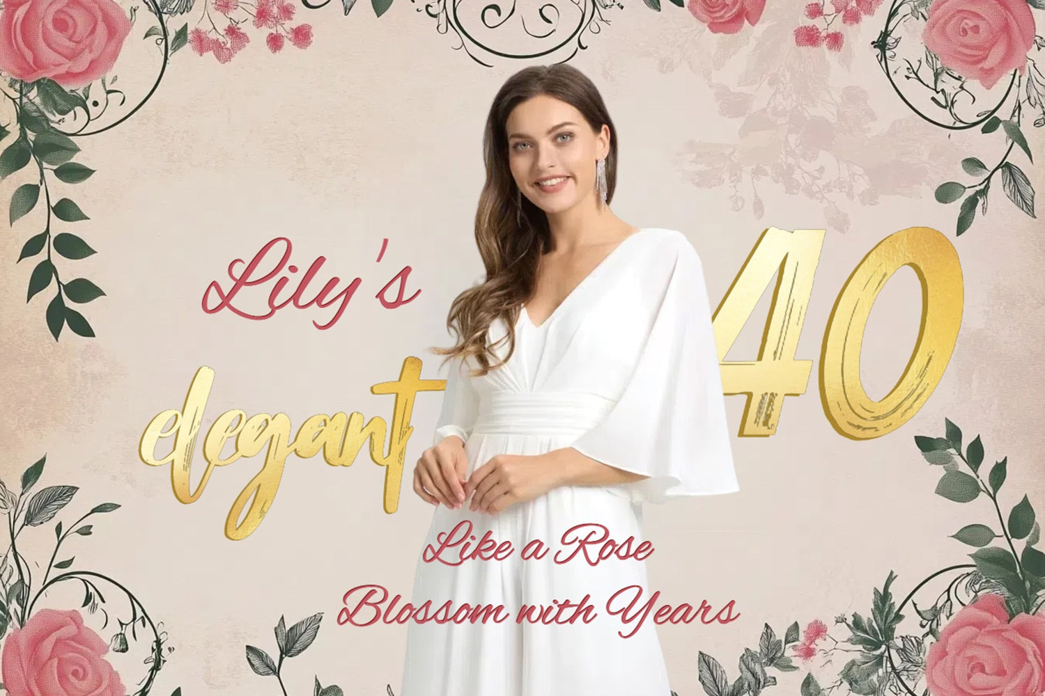 Personalized 40th Birthday Backdrop Classic Beauty Rose Backdrop UK CSH4-41
