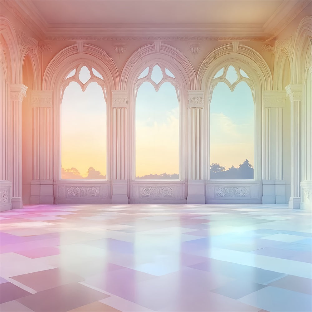 Architecture Backdrop Dreamy Sunset Palace Window Backdrop UK CSH4-418