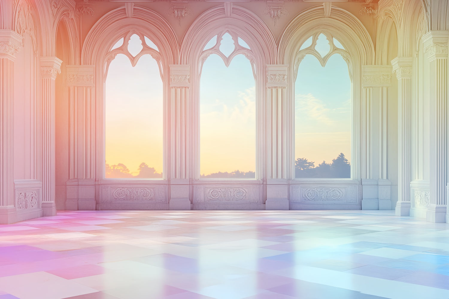 Architecture Backdrop Dreamy Sunset Palace Window Backdrop UK CSH4-418
