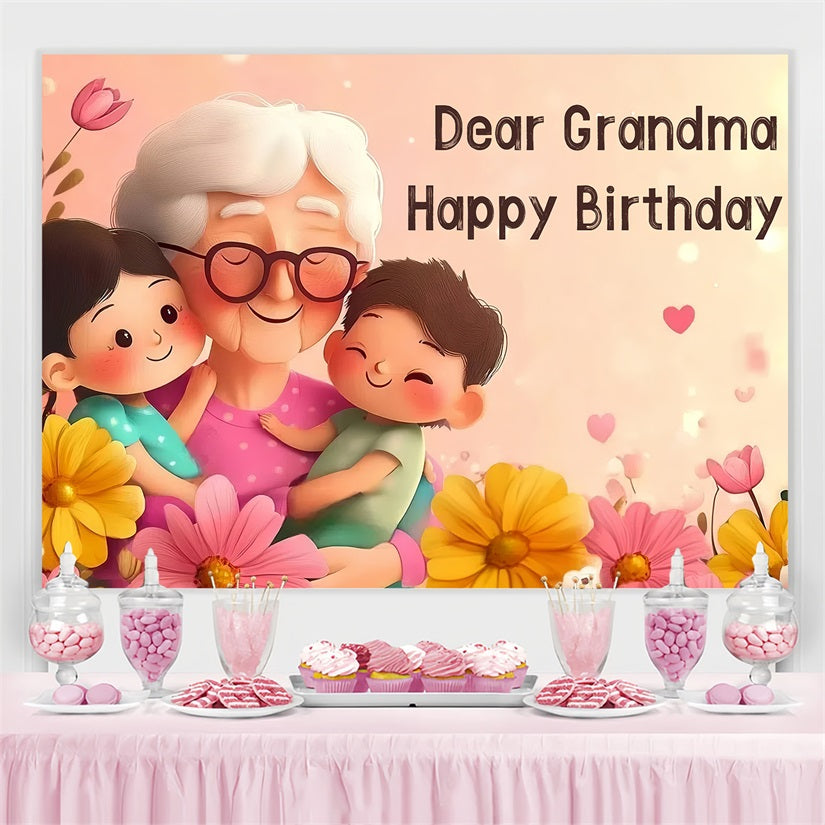 Birthday Backdrop Cartoon Grandma Hug Personalized Backdrop UK CSH4-51