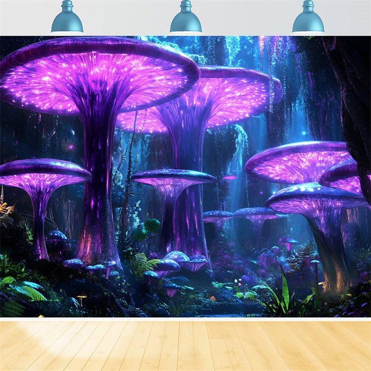 Forest Photography Backdrop Glowing Purple Mushroom Backdrop UK CSH4-75