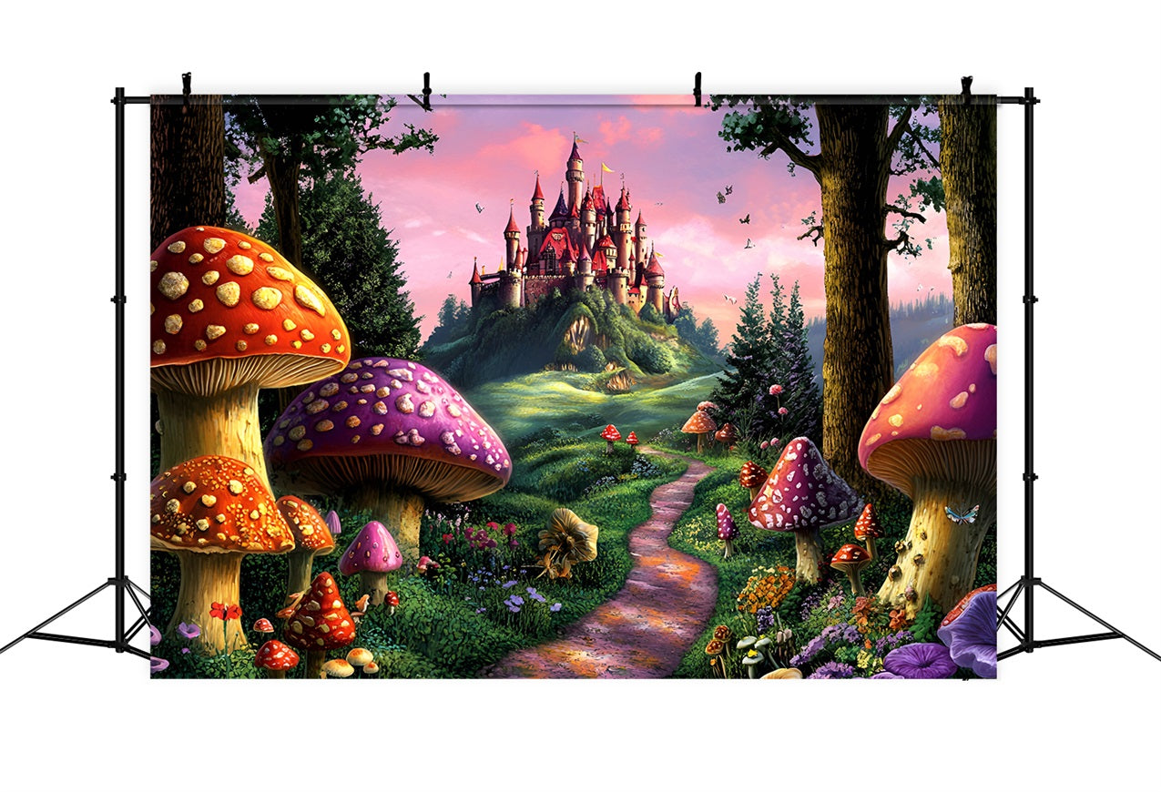 Fantasy Forest Backdrop Mushroom Path Castle Backdrop UK CSH4-78