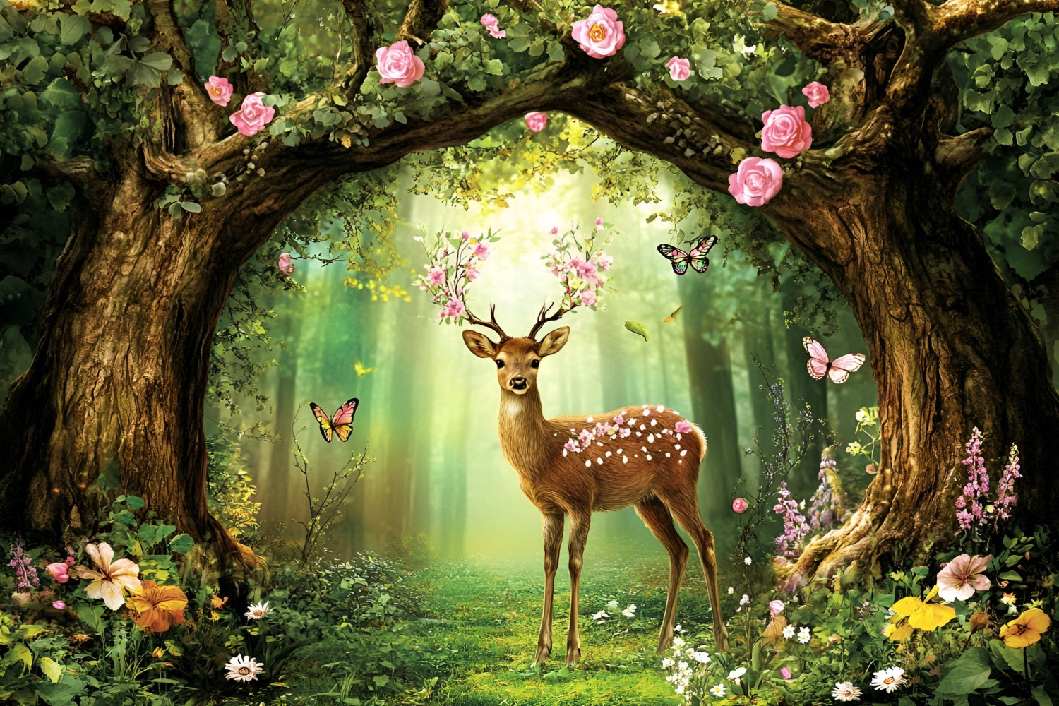 Lawn Fawn Forest Backdrop Deer Blossoms Butterflies Backdrop UK CSH4-82