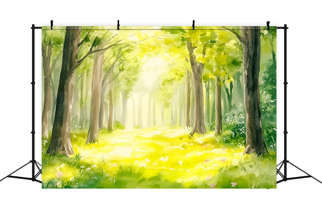 Forest Photography Backdrop Watercolor Sunlit Path Backdrop UK CSH4-91