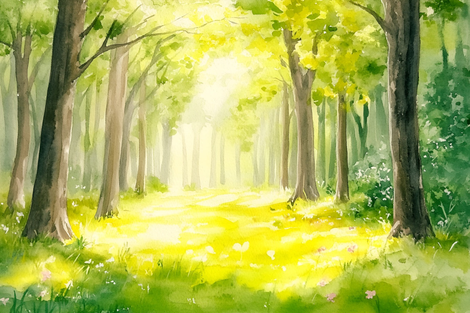 Forest Photography Backdrop Watercolor Sunlit Path Backdrop UK CSH4-91