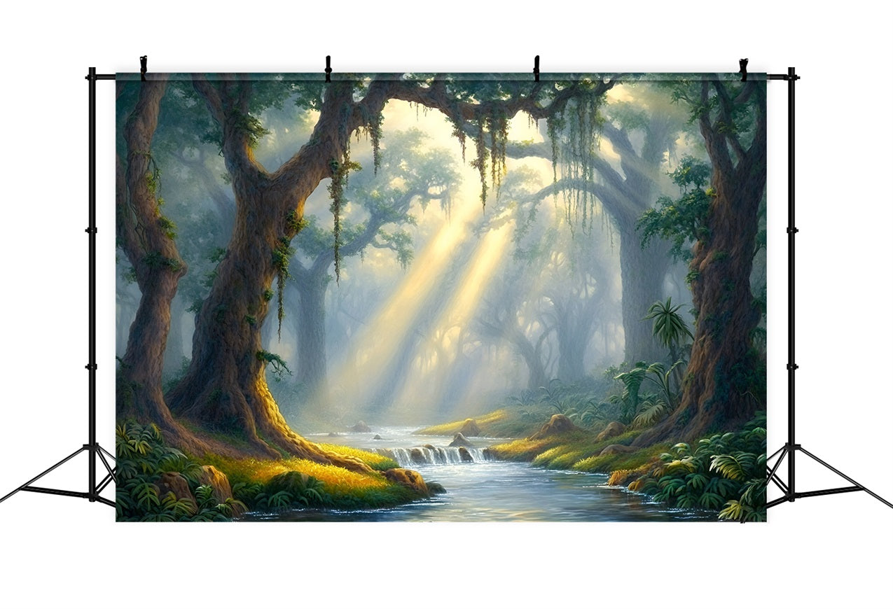 Forest Photo Backdrop River Glowing Light Backdrop UK CSH4-92