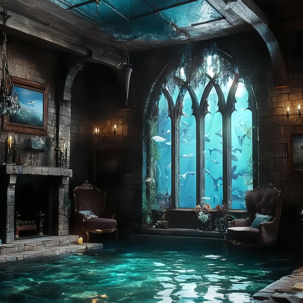 Underwater Backdrop Gothic Sea Castle Summer Backdrop UK CSH5-114