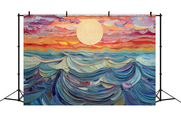 Summer Backdrop Sunset Rainbow Waves Paint Backdrop UK CSH5-117