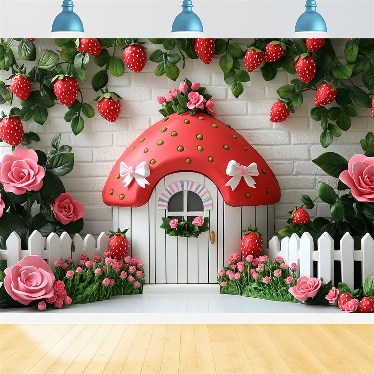Strawberry Backdrop Cute Strawberry Cottage Summer Backdrop UK CSH5-121