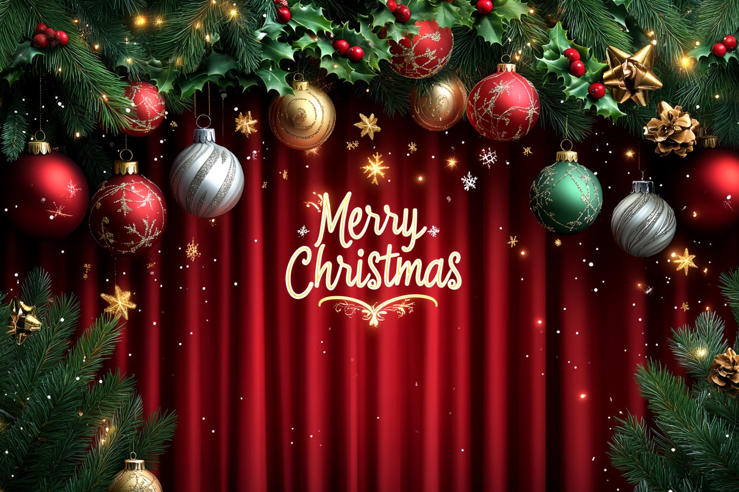Christmas Stage Backdrops Red Curtain Holiday Decor Backdrop UK CSH5-147