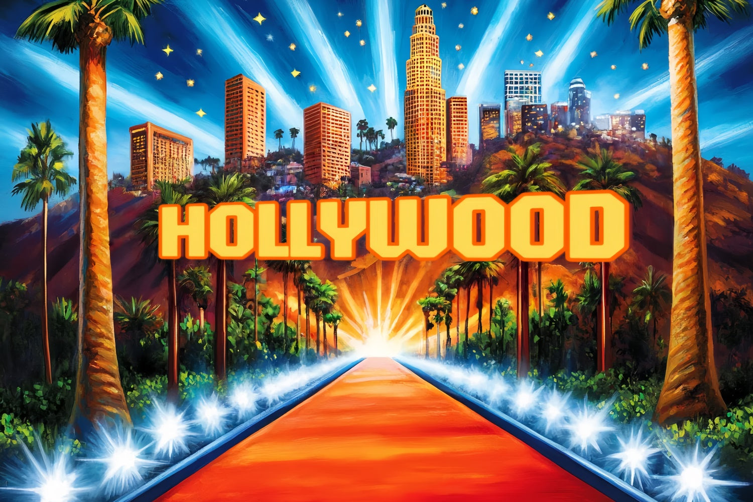 Hollywood Photo Backdrop City Lights Red Carpet Backdrop UK CSH5-164