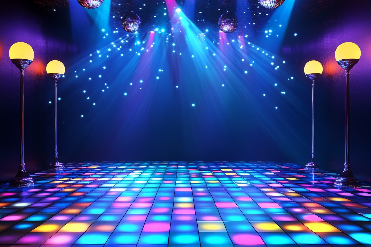 80s Photo Backdrop Disco Lights Floor Retro Backdrop UK CSH5-182
