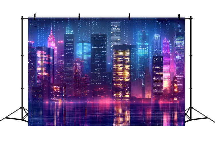 80's Photo Backdrop Neon Retro City Lights Backdrop UK CSH5-183