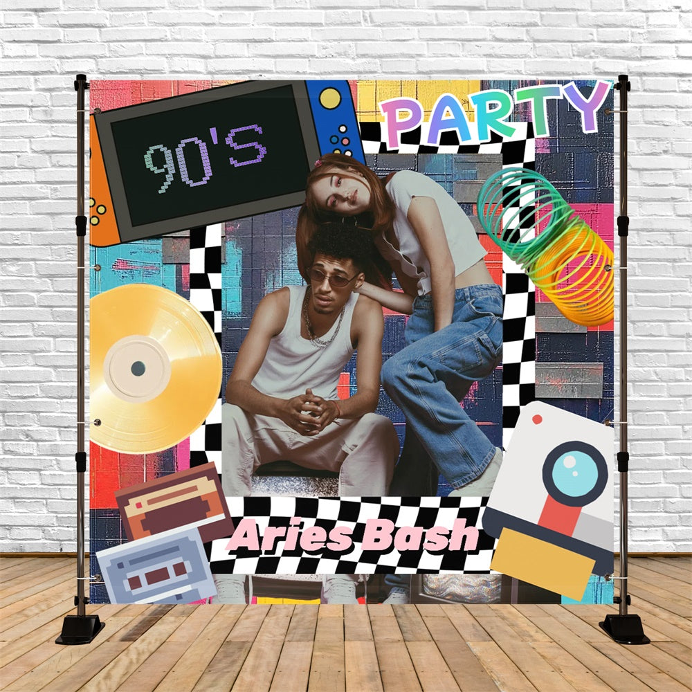 90s Photo Backdrop Stylish Throwback Arcade Custom Backdrop UK CSH5-21
