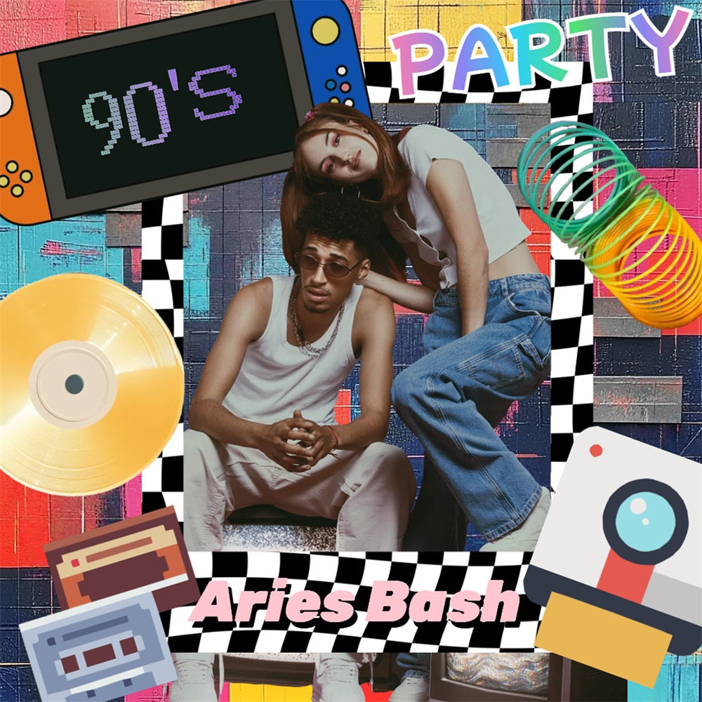 90s Photo Backdrop Stylish Throwback Arcade Custom Backdrop UK CSH5-21