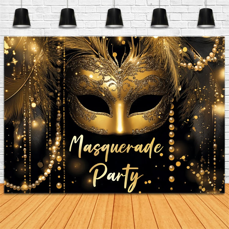 Masquerade Party Ideas Glitter Pearl Gold Mask Backdrop UK CSH5-211