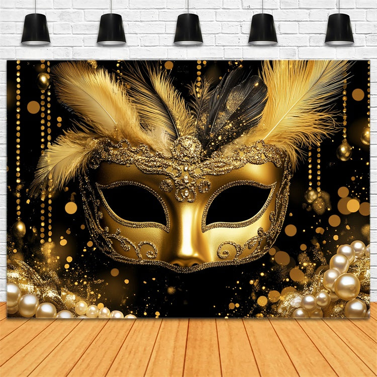 Masquerade Backdrop Design Shiny Gold Feather Mask Backdrop UK CSH5-212