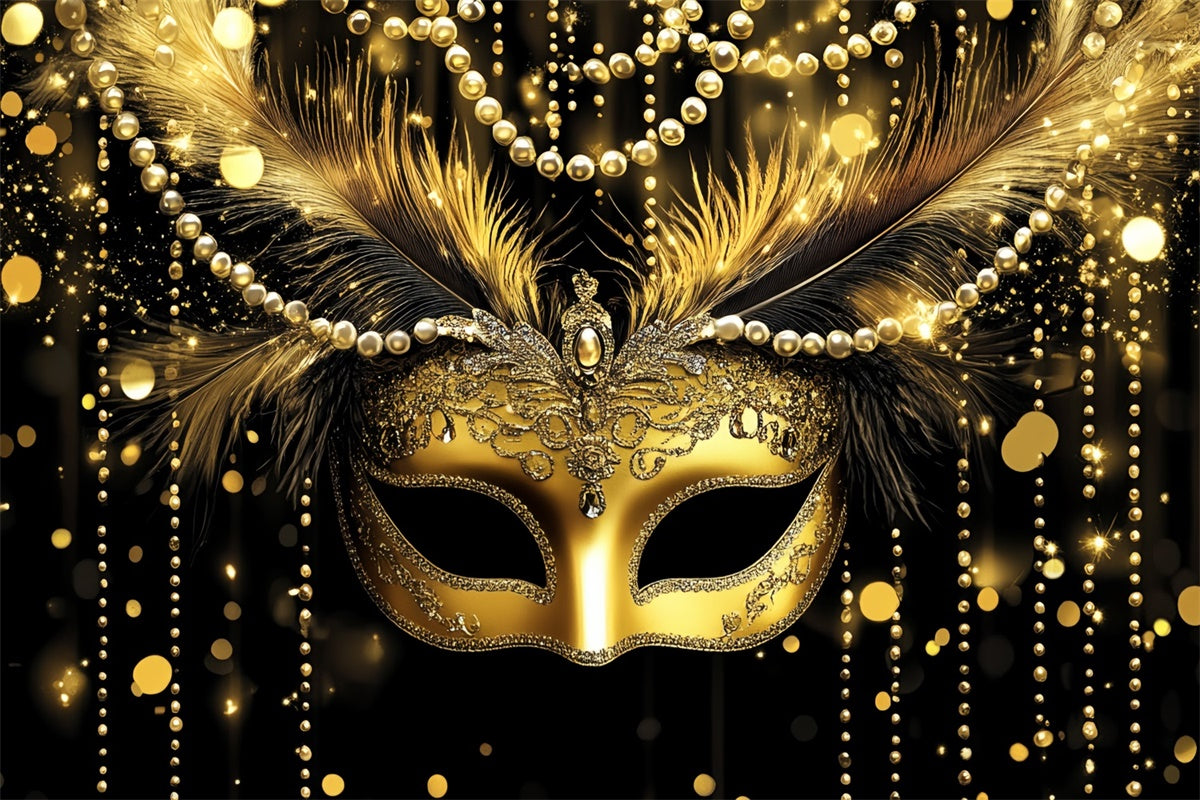 Masquerade Party Ideas Feather Mask Opulent Pearl Backdrop UK CSH5-213