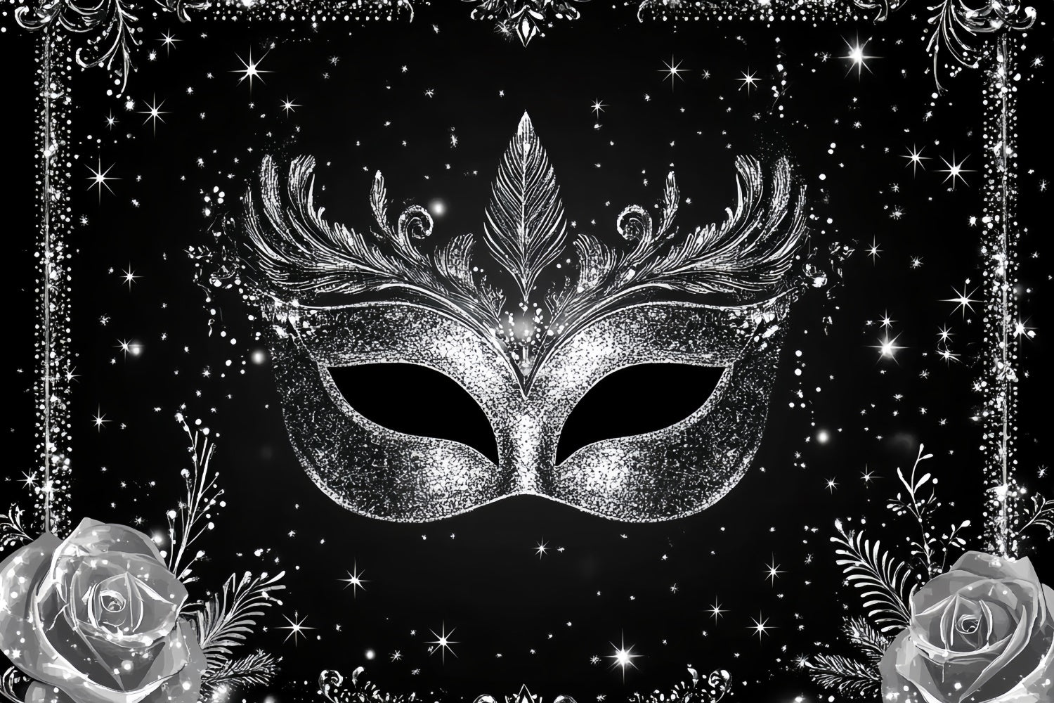 Masquerade Photo Backdrop Silver Mask Star Frame Backdrop UK CSH5-214