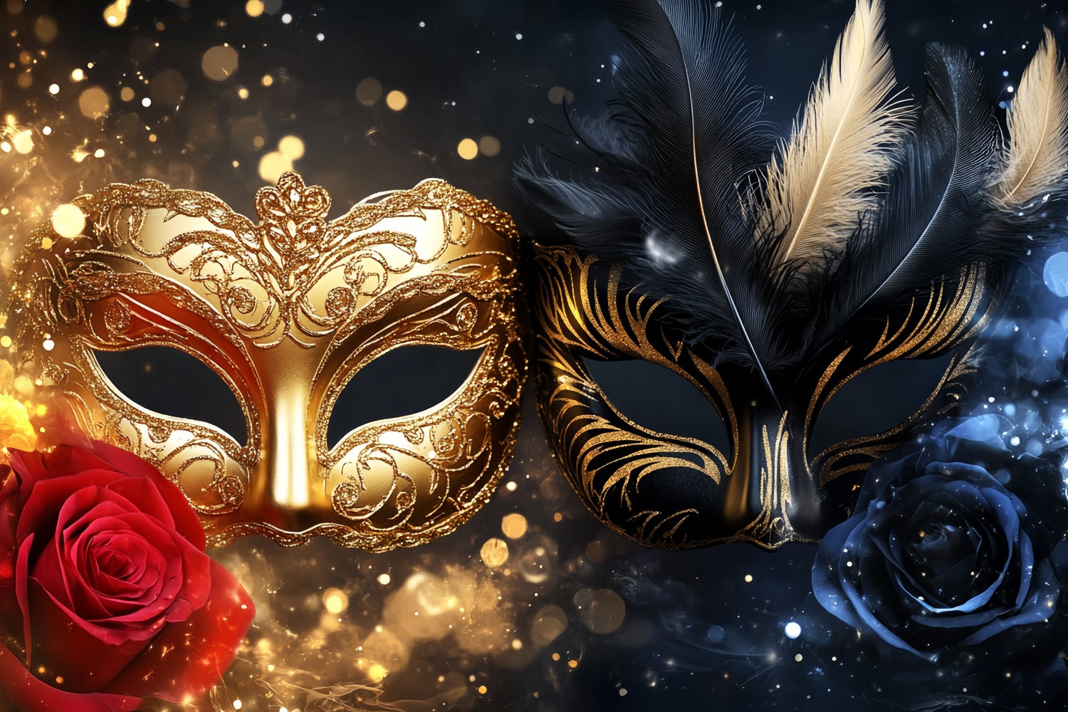 Masquerade Backdrops Sparkle Feather Mask Party Backdrop UK CSH5-216