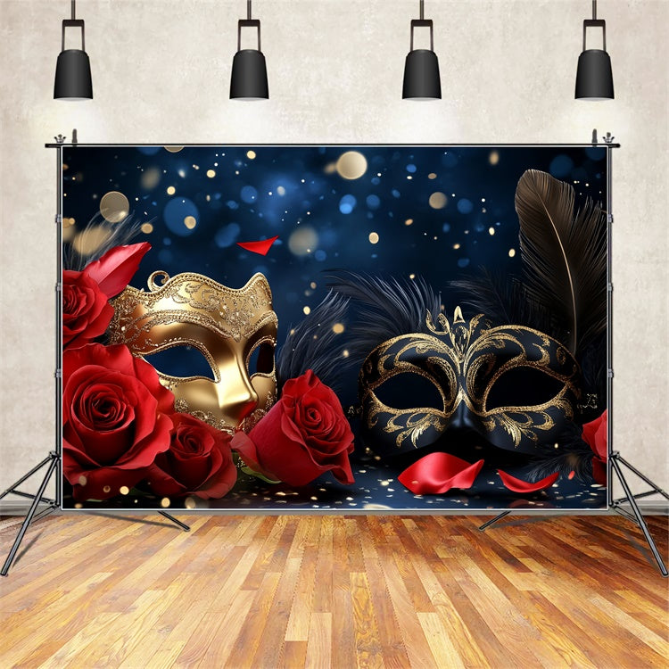 Masquerade Backdrop Ideas Gold Mask Petal Romance Backdrop UK CSH5-217
