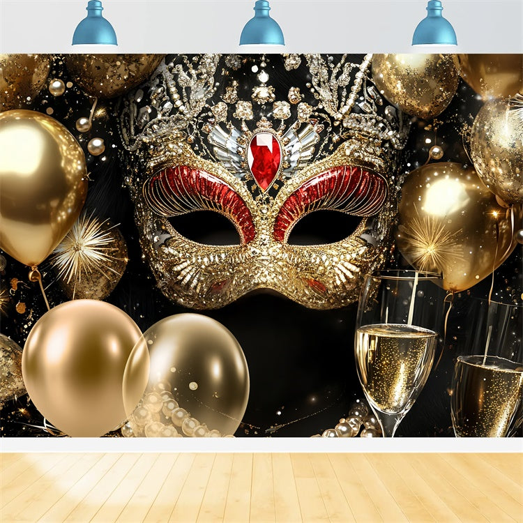 Masquerade Ball Photo Backdrop Red Gem Mask Champagne Backdrop UK CSH5-218
