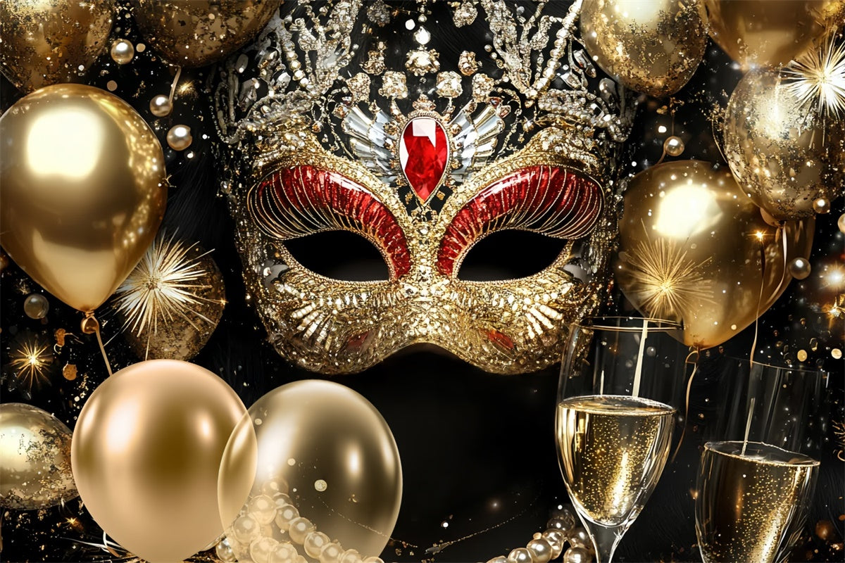 Masquerade Ball Photo Backdrop Red Gem Mask Champagne Backdrop UK CSH5-218