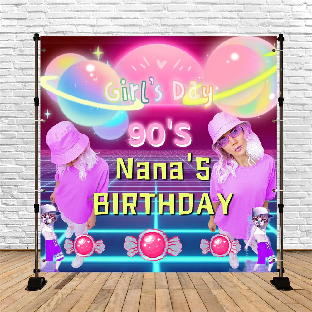 Customized Birthday Backdrop Pink Sugar Retro 90's Photo Backdrop UK CSH5-22