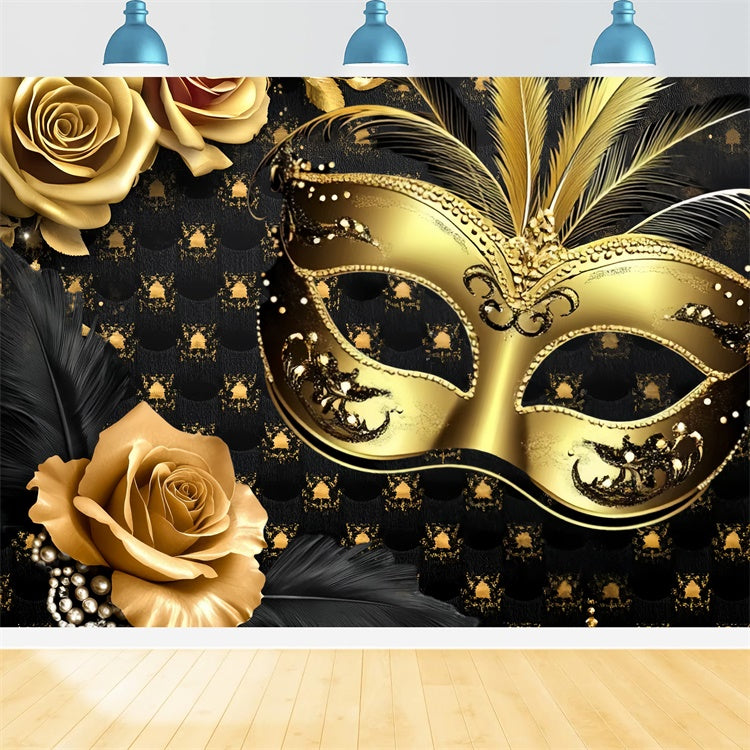 Masquerade Backdrops Vintage Floral Feather Mask Backdrop UK CSH5-220