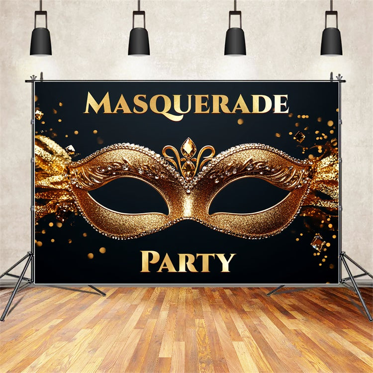 Masquerade Party Ideas Dazzling Gold Gemstone Mask Backdrop UK CSH5-221
