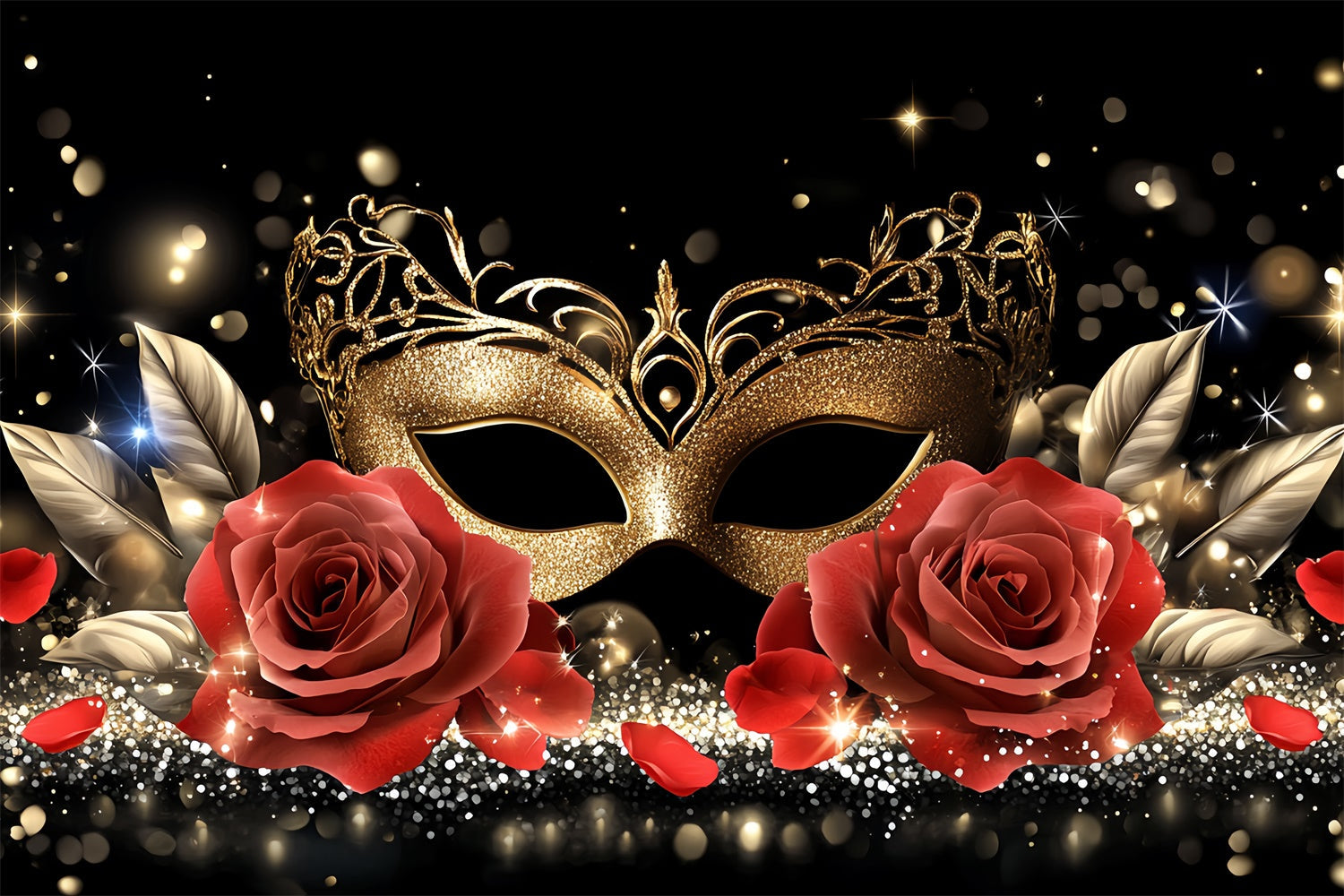 Masquerade Photo Backdrop Gold Mask Romantic Rose Backdrop UK CSH5-223