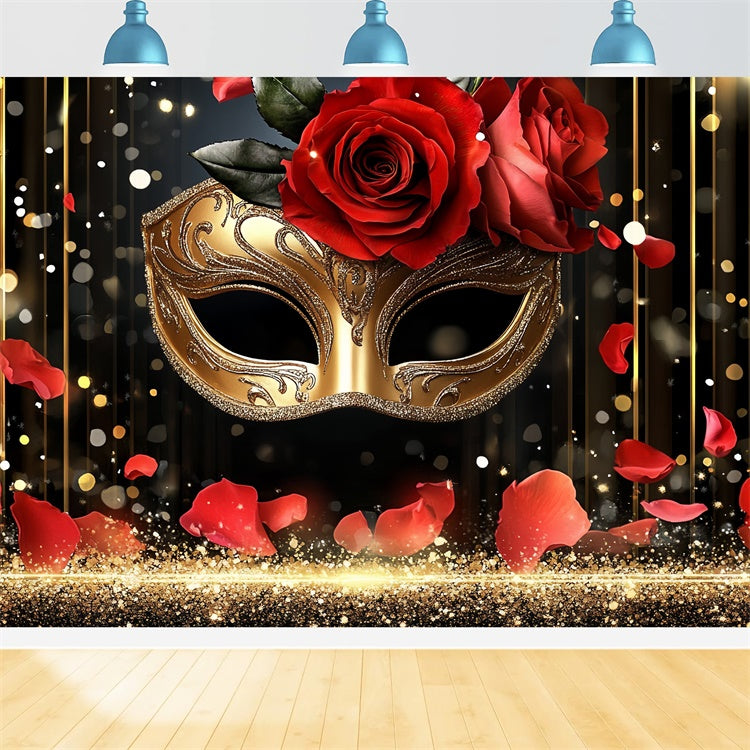 Masquerade Party Backdrop Romantic Red Rose Mask Backdrop UK CSH5-224