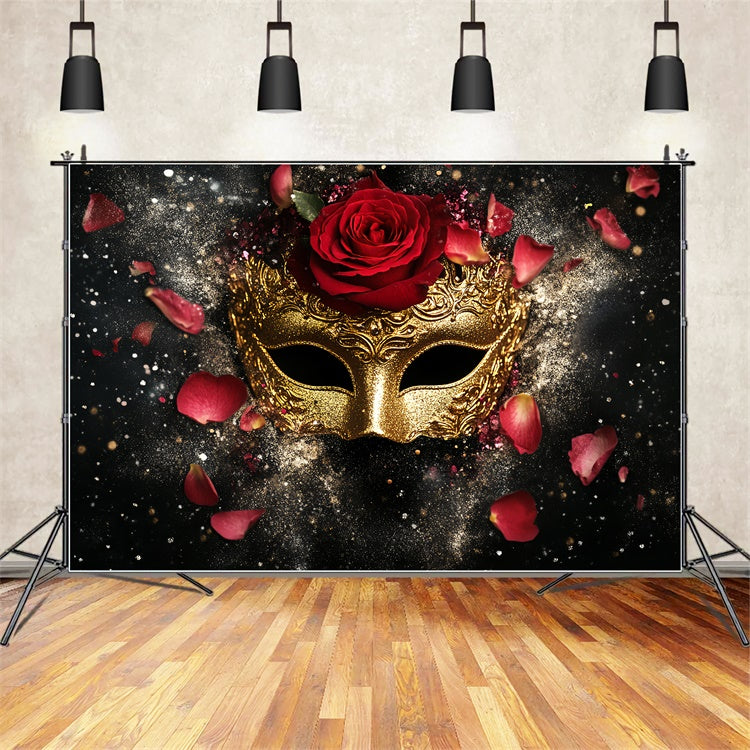 Masquerade Ball Photo Backdrop Red Rose Glitter Mask Backdrop UK CSH5-225