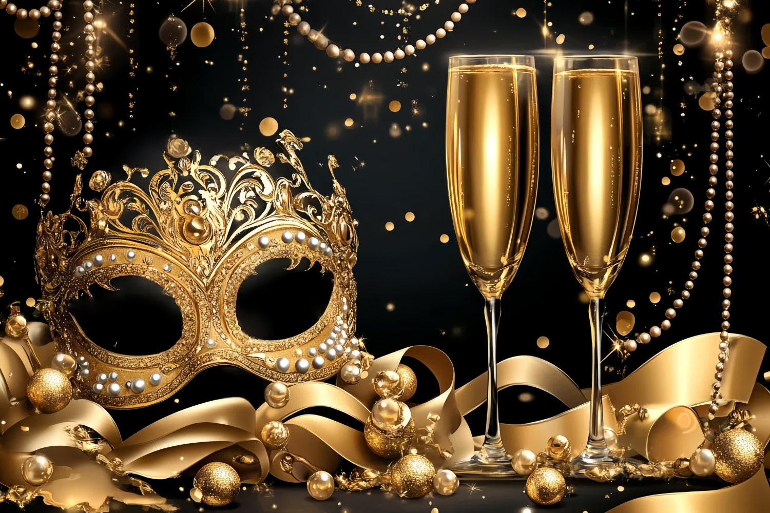 Masquerade Backdrop Design Pearls Champagne Glam Mask Backdrop UK CSH5-226