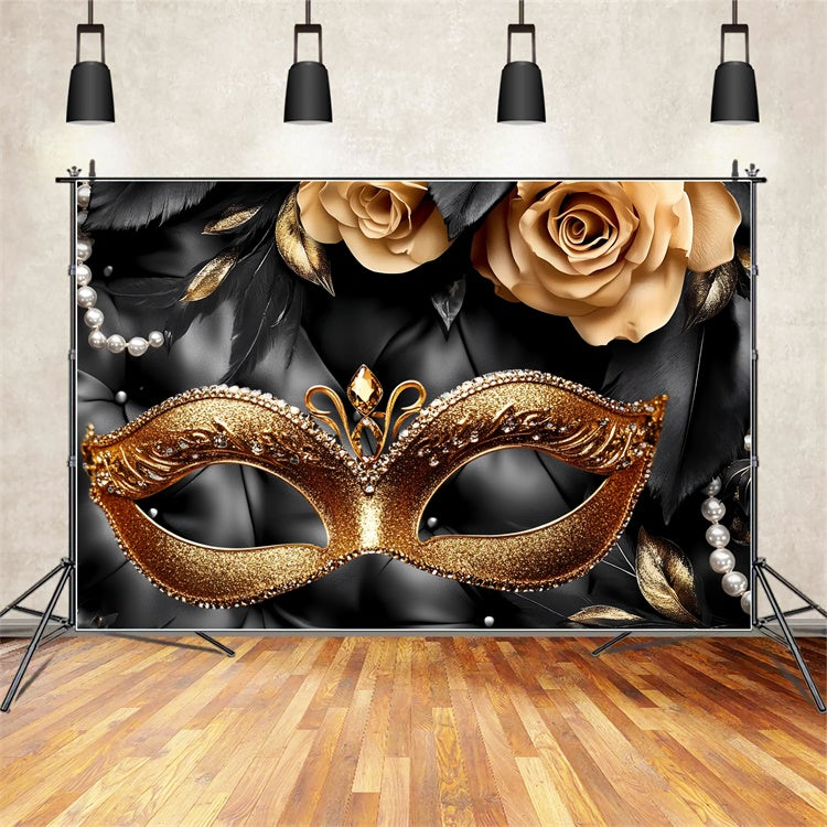 Masquerade Ball Backdrop Rose Pearl Feather Mask Backdrop UK CSH5-229