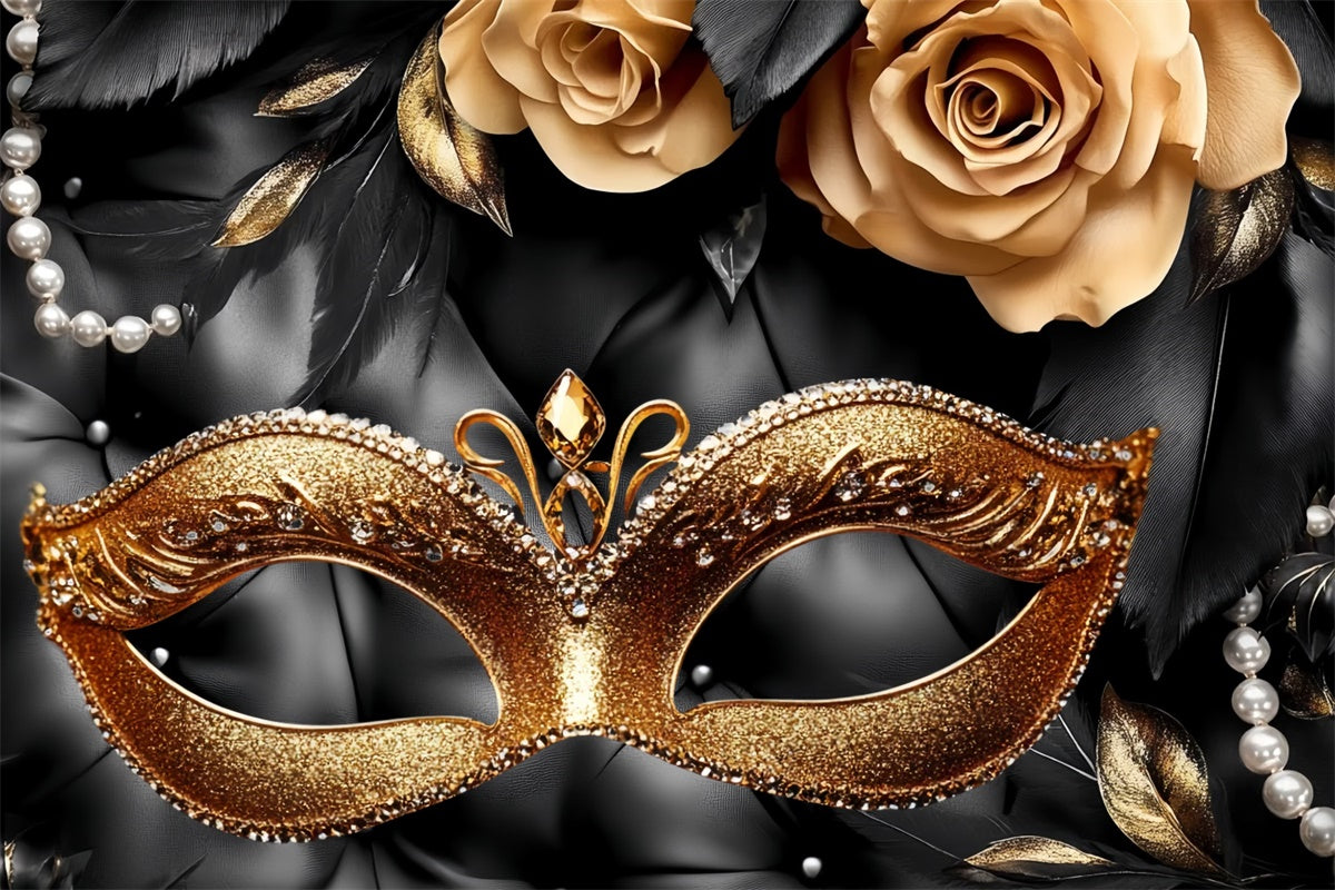 Masquerade Ball Backdrop Rose Pearl Feather Mask Backdrop UK CSH5-229