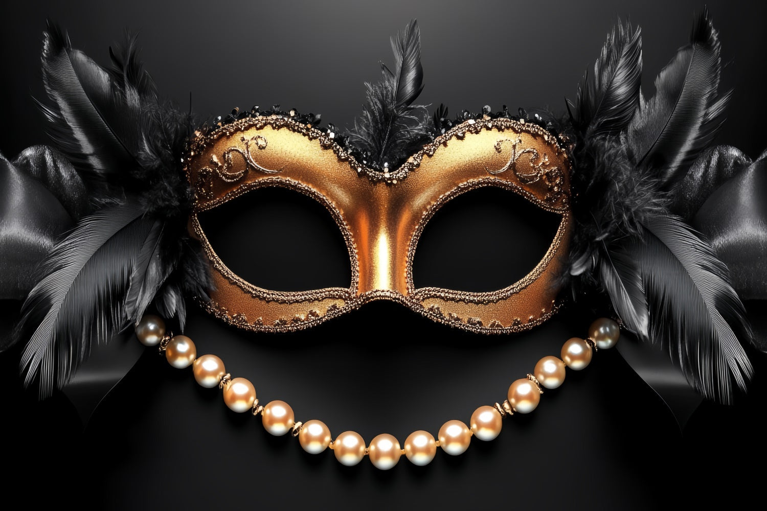 Masquerade Party Backdrop Black Feather Gold Pearl Backdrop UK CSH5-230