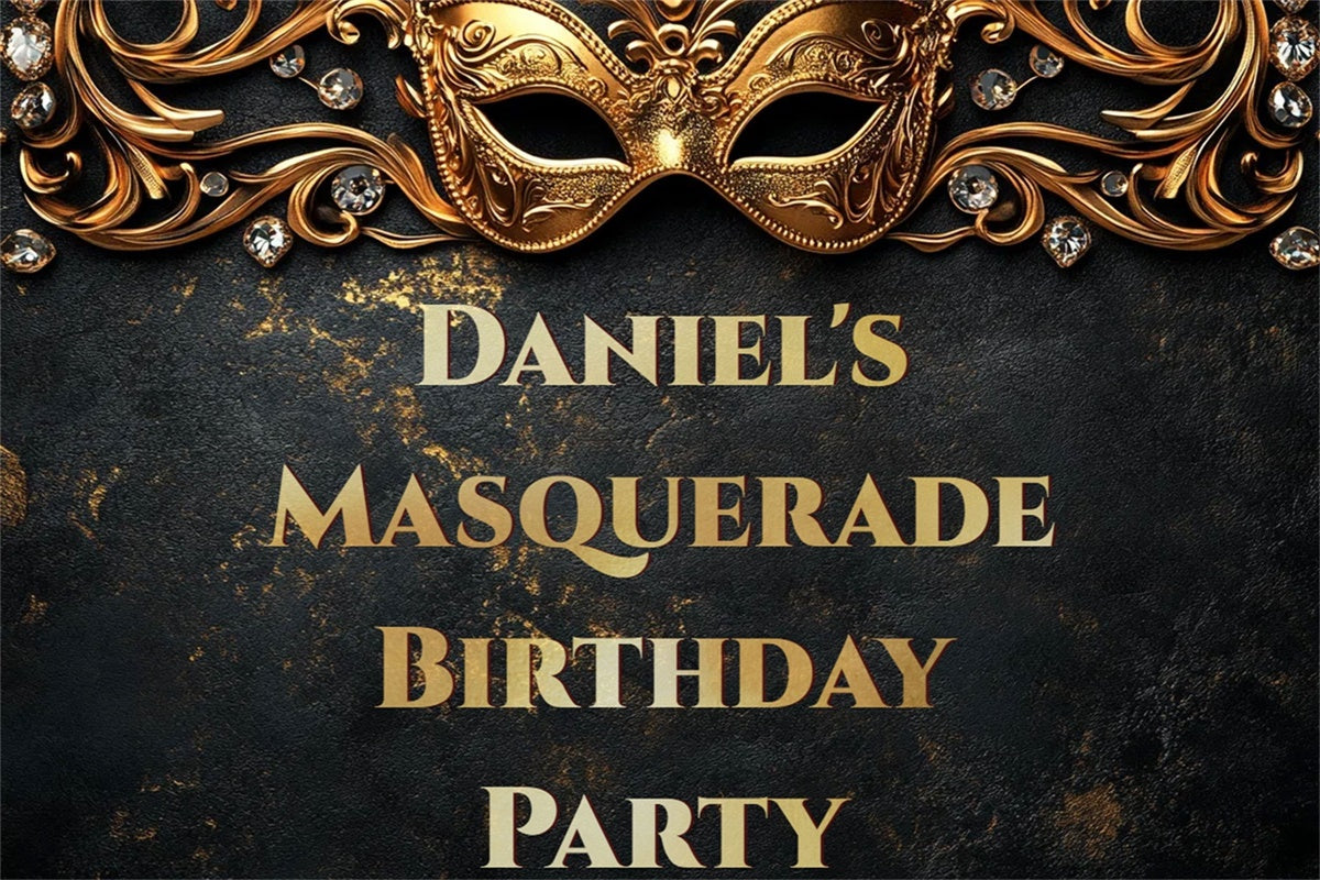 Masquerade Party Ideas Crystal Gold Mask Custom Birthday Backdrop UK CSH5-252