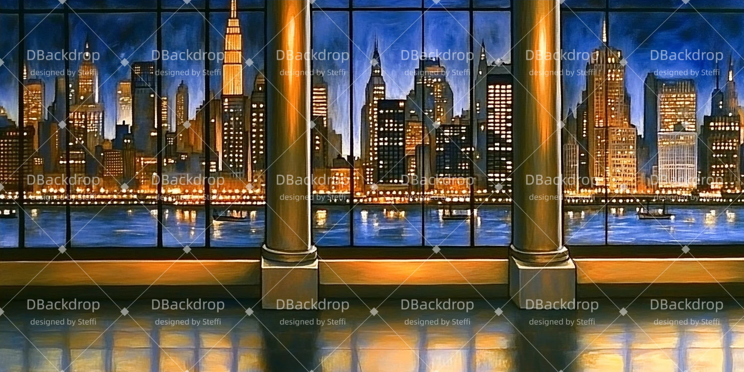 Movie Theater Backdrop Night Skyline Window Stage Backdrops UK CSH511-T45