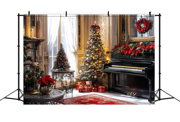 Vintage Christmas Backdrop Festive Golden Piano Backdrop UK CSH57-102