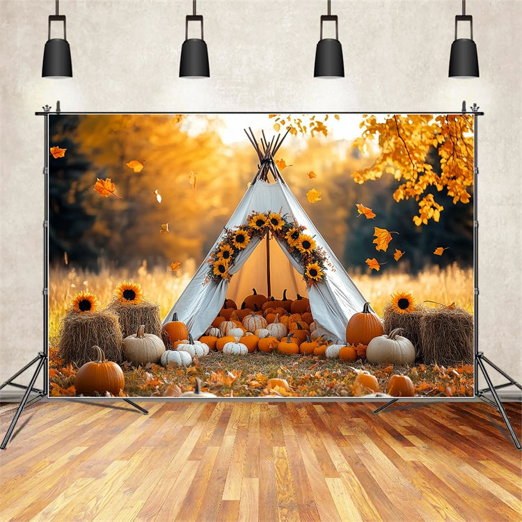 Fall Photo Backdrop Cozy Harvest Teepee Scene Backdrop UK CSH57-184