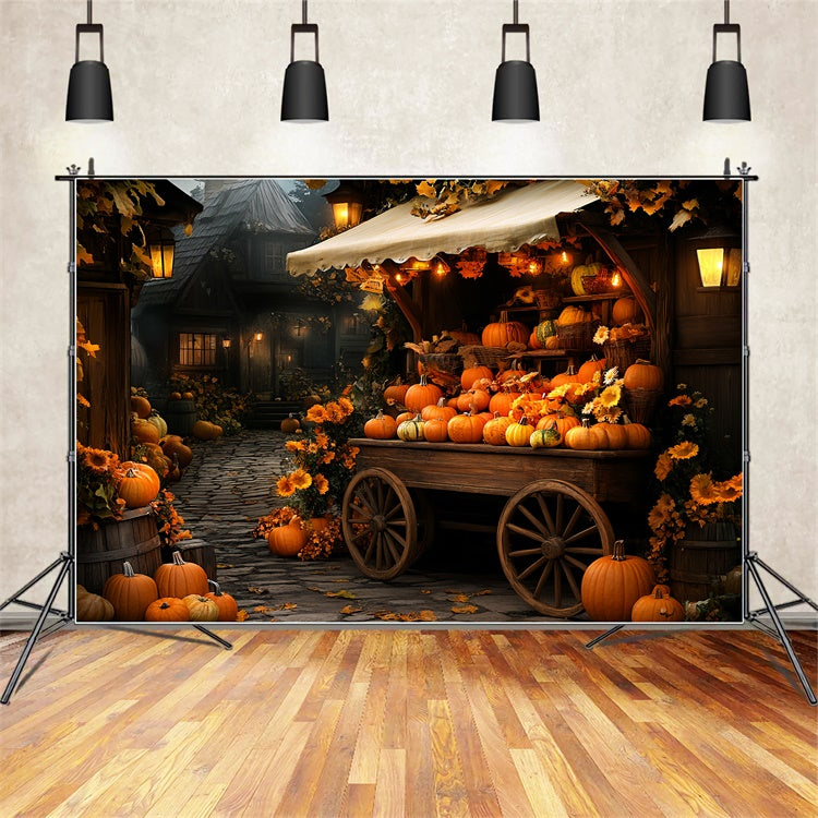 Autumn Backdrops Pumpkin Cart Village Glow Backdrop UK CSH57-196