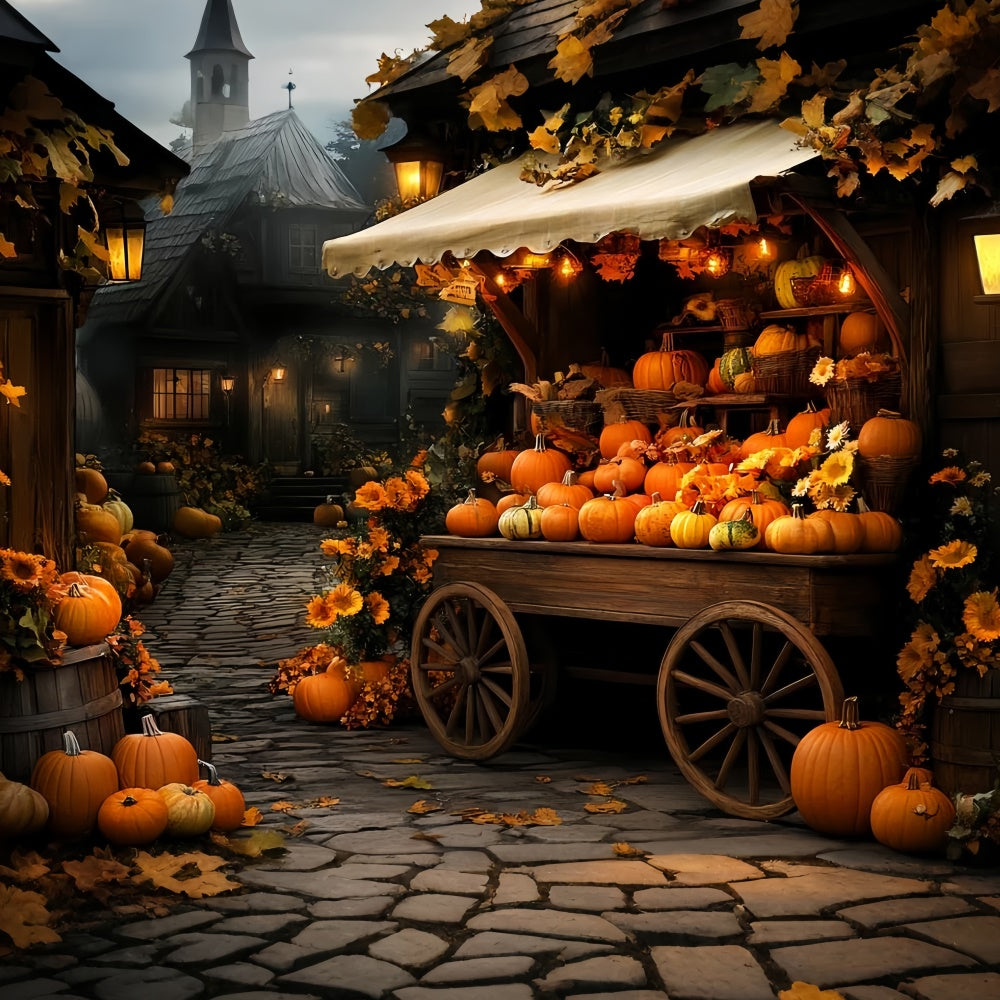 Autumn Backdrops Pumpkin Cart Village Glow Backdrop UK CSH57-196