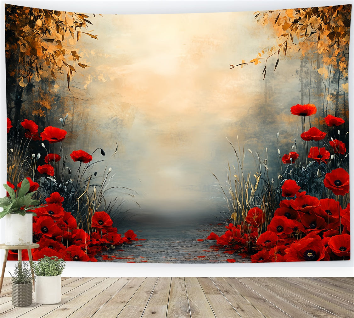 Fall Photography Backdrops Red Bloom Fall Pathway Backdrop UK CSH57-199