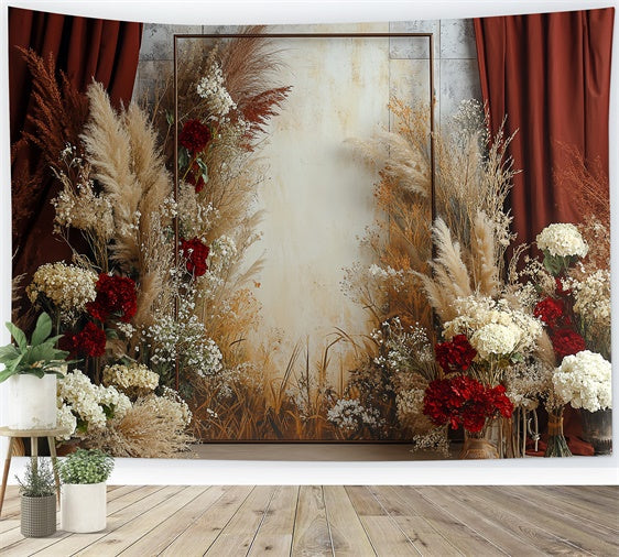 Boho Backdrop Rustic Red Curtain Floral Backdrop UK CSH57-298