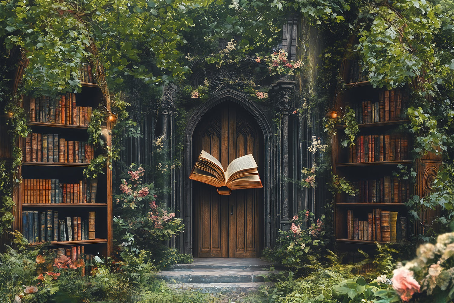 Library Backdrop Enchanted Garden Library Entrance School Backdrop UK CSH58-109